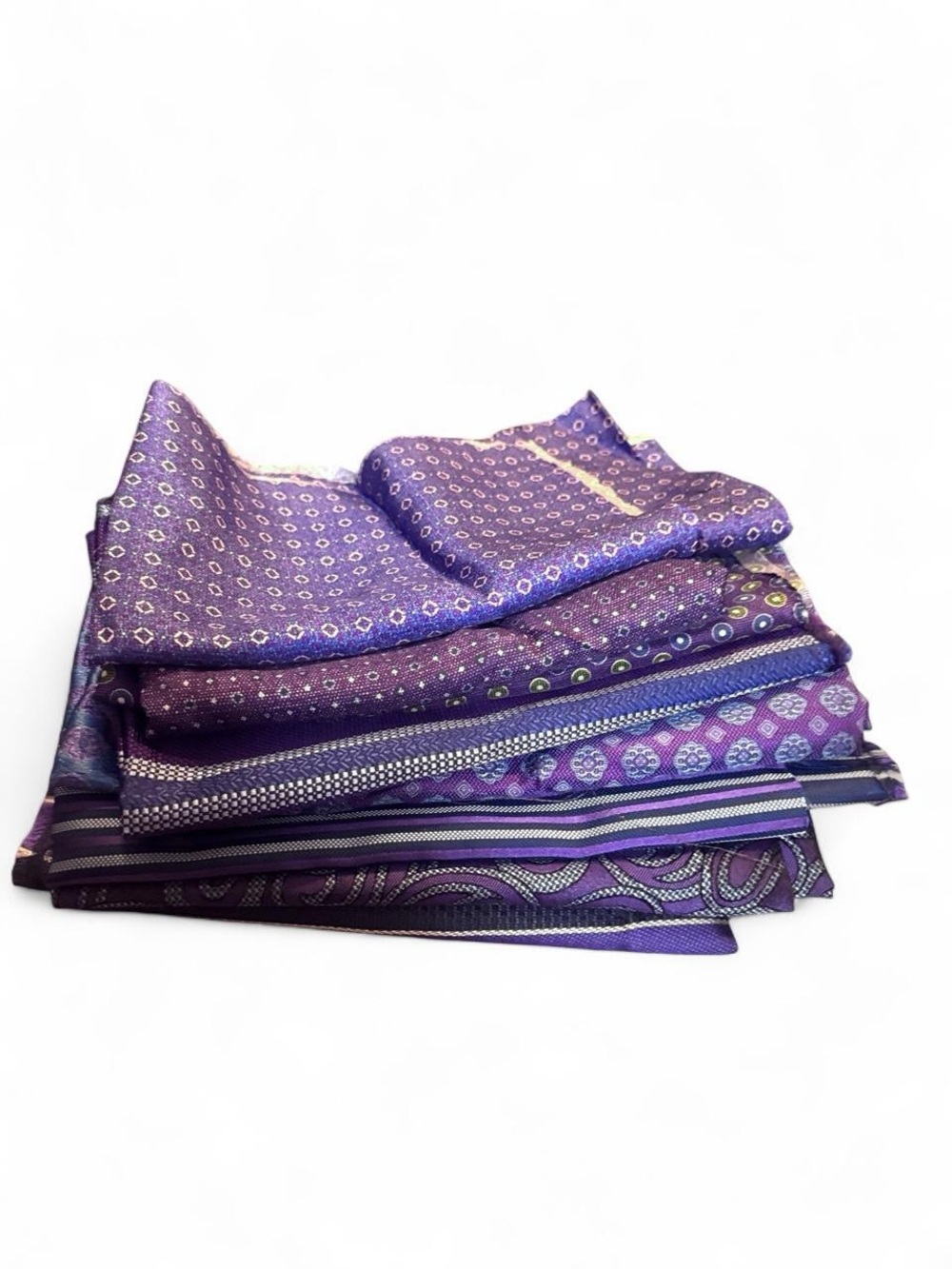 Bundle of 8 purple 100% Italian silk fabric remnants